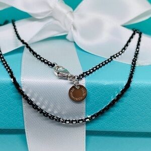 Tiffany & Co 925 Sterling Silver Black Enamel Coated 18” Chain NIB